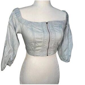 URBAN OUTFITTERS BDG Balloon Sleeve Faded Denim Crop Top - S